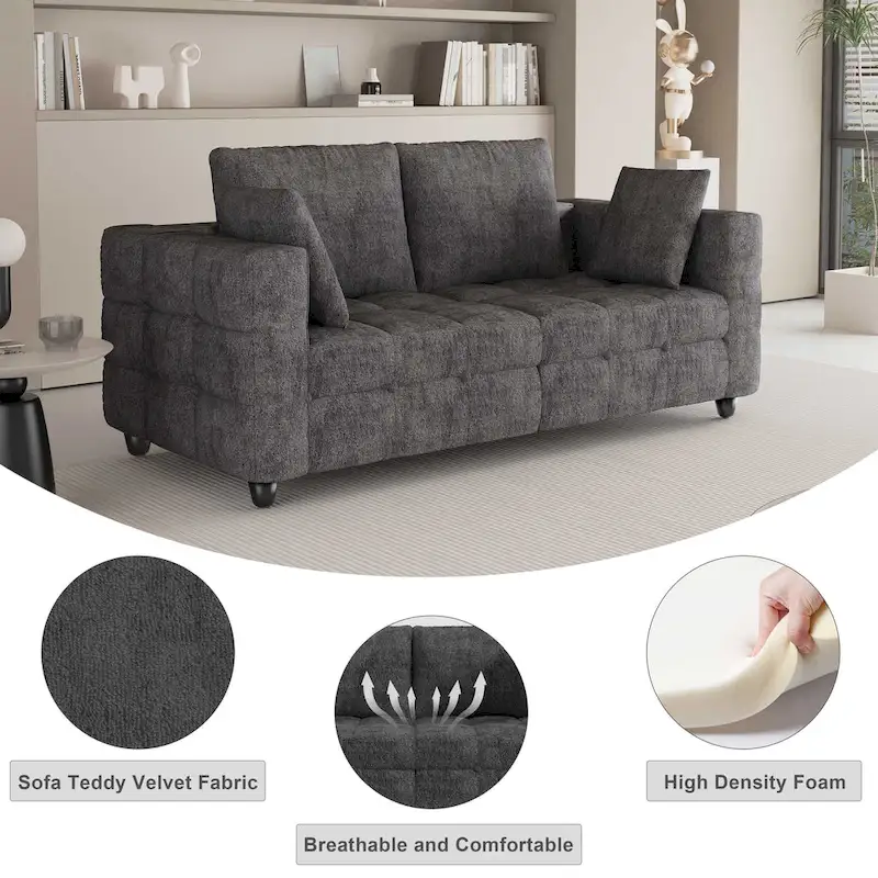 77.95  Fabric 3-Seater Sofa with Tool-Free Assembly, Space-Saving Design, and Solid Wood Frame