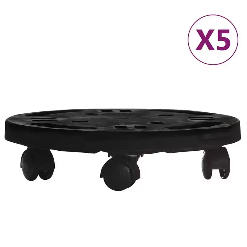 vidaXL Plant Trolley Set of 5 Black Polypropylene Medium Stackable