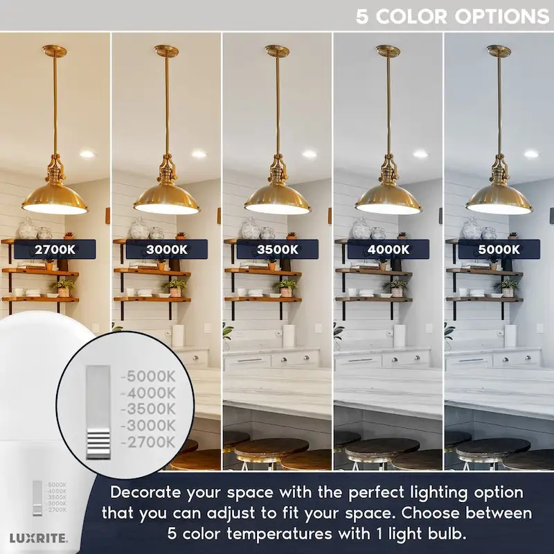 Luxrite A19 LED Light Bulb 100 Watt Equivalent CRI90 5CCT Dimmable 1600LM 15W E26 ETL 12 Pack