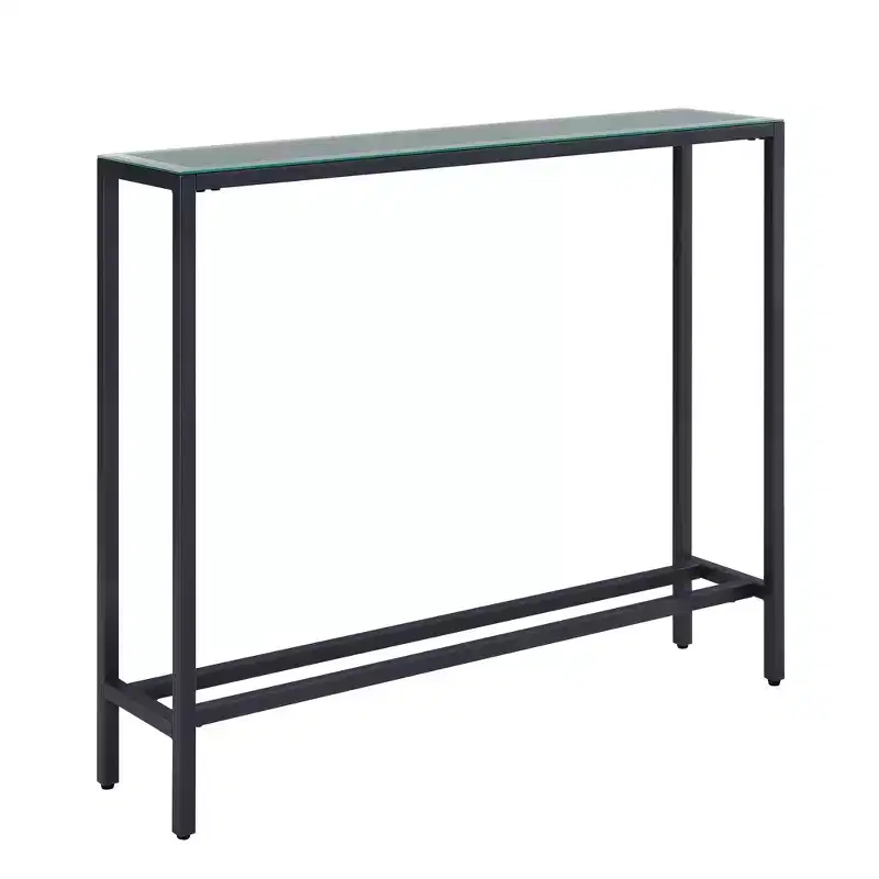 HomeRoots 36 Black and Gunmetal Mirrored Glass Console Table