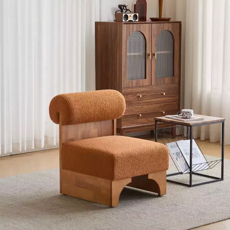 Vatros Modern Boucle Lounge Chair with Solid Wood Frame and Rolled Backrest