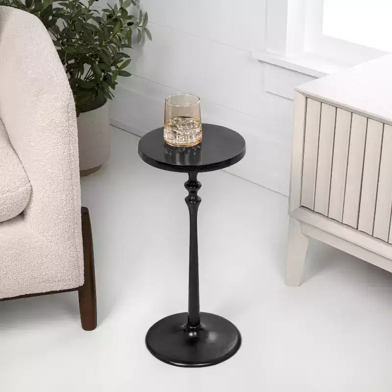 JONATHAN Y Lulu 19.5 Art Deco Classic Pedestal Round Metal Drink Table & Decorative End Table