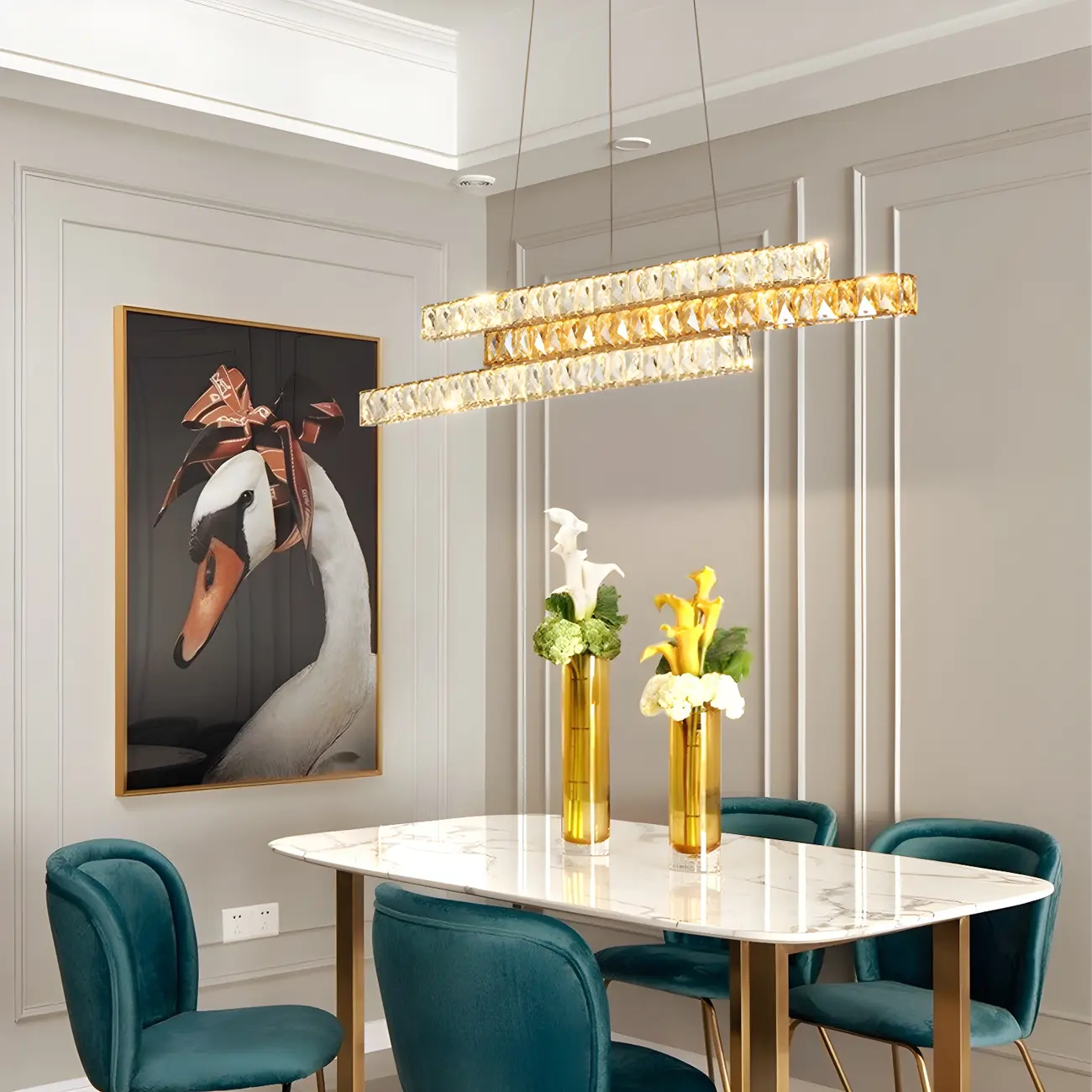 Modish 3-Tier Crystal LED Linear Pendant Light