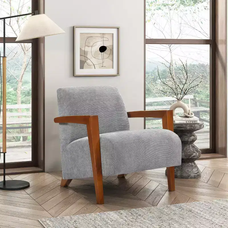 GDFStudio Nolan Mid-Century Modern Wood Chenille Upholstered Accent Chair