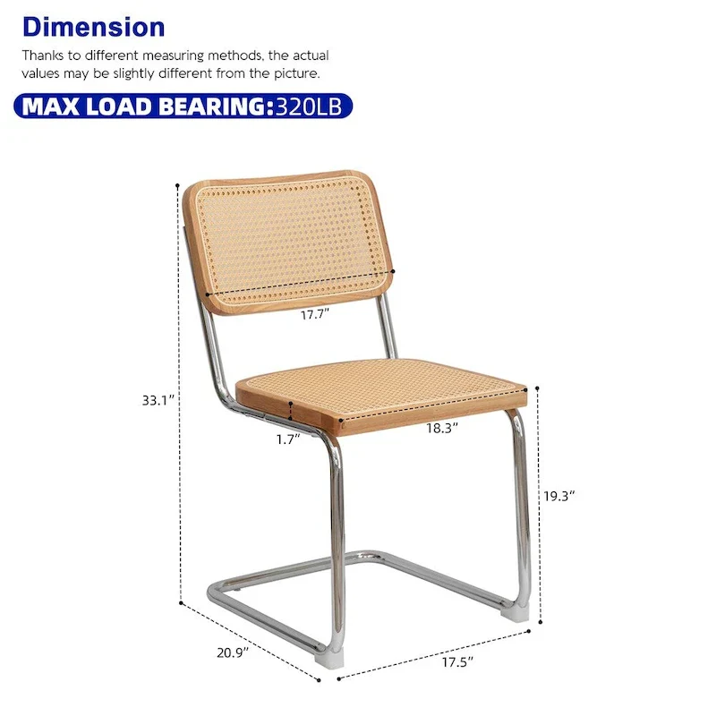 Burly Wood Rattan Cantilever Dining Chair with Chrome Legs, Set of 2