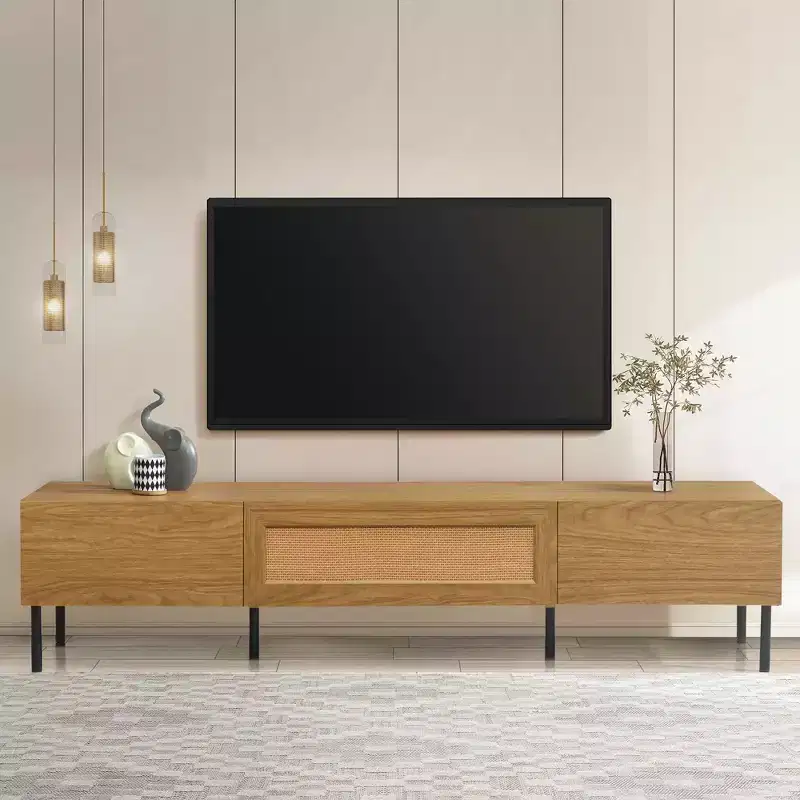MAYEERTY TV Stand for TVs up to 80, Modern Framhouse Media Console,Entertainment Center with Metal Legs, Tv Cabinet for Living Room