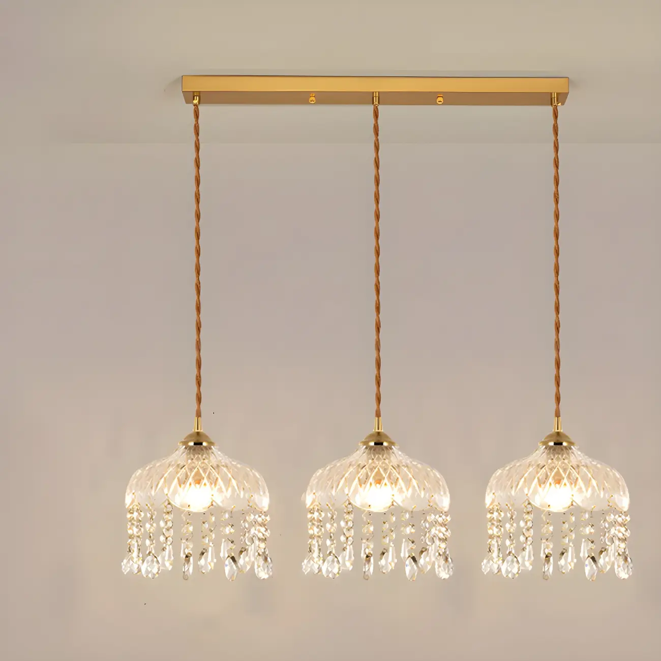 Elegant Glass-Crystal Gold Island Pendant Lights