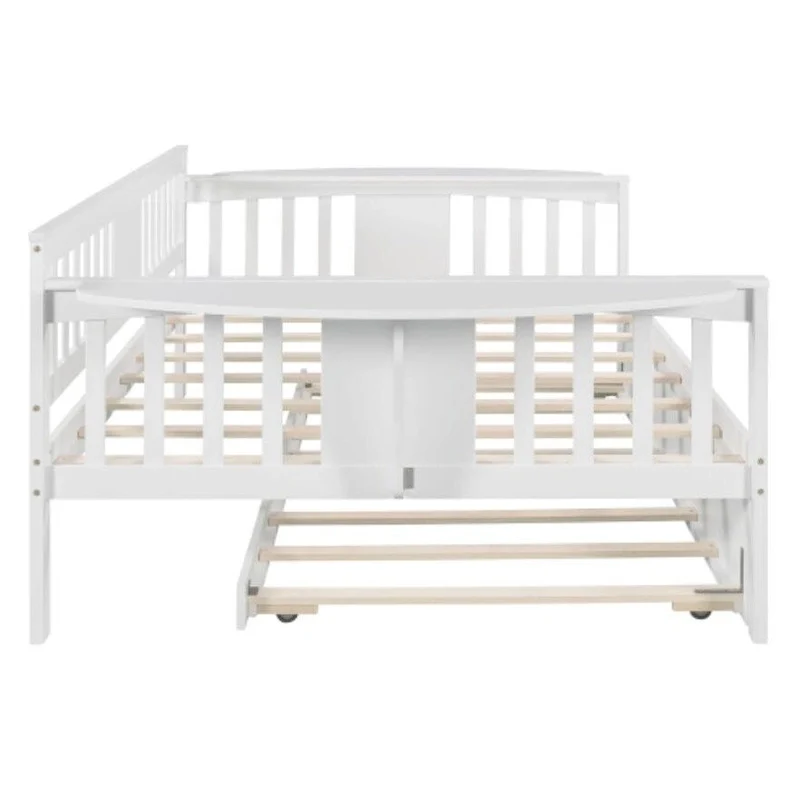 Wood Slat Support full size Daybed with Twin size Trundle in White