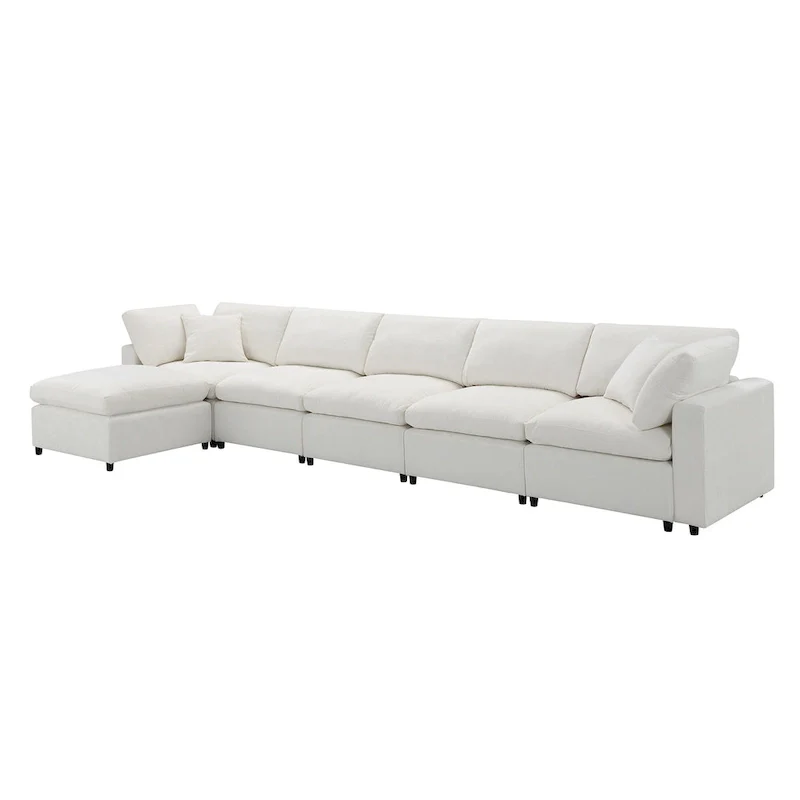 Beige 130 Chenille U-Shaped Sleeper Sectional Sofa, 6-Piece Modular Design