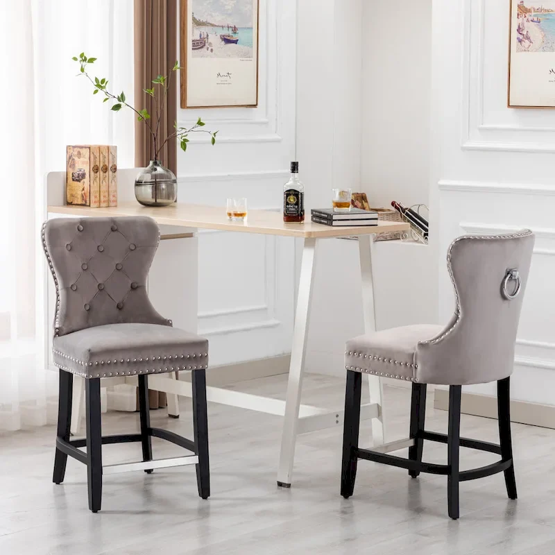 Carter 24  Wingback Tufted Nailhead Counter Stool (Set of 2)