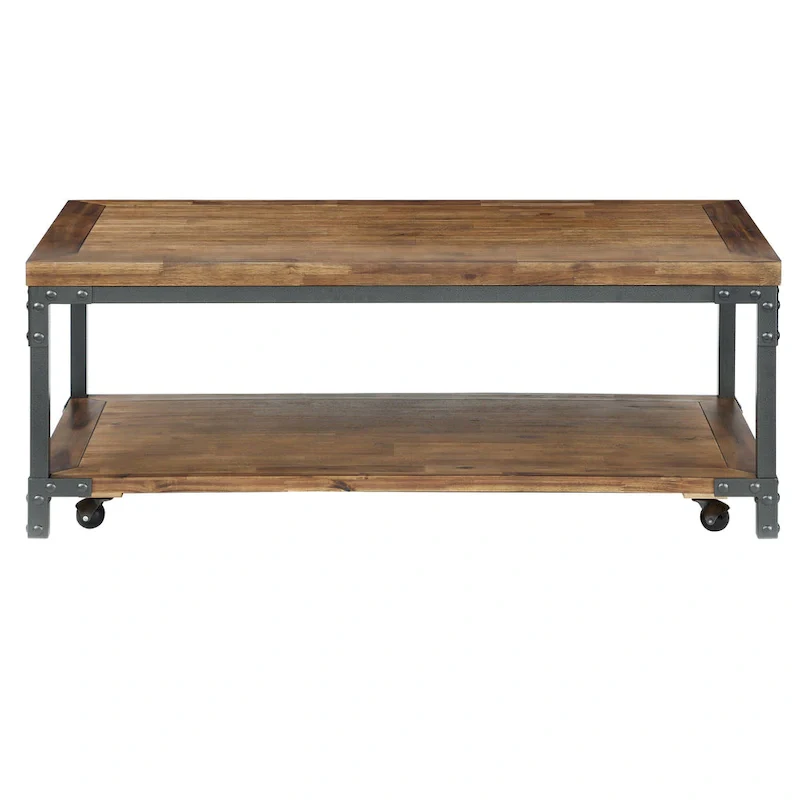 Leyburn Industrial Wood and Metal Coffee Table with Casters