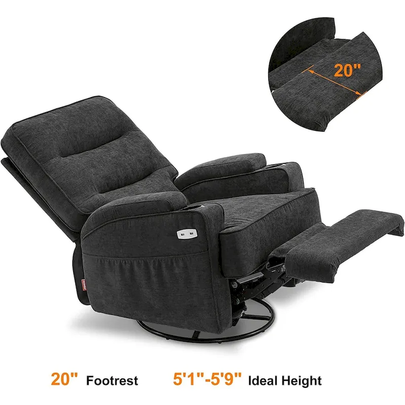 Electric Power Swivel Glider Recliner Chair with Heat and Massage, Fabric, Single Seat