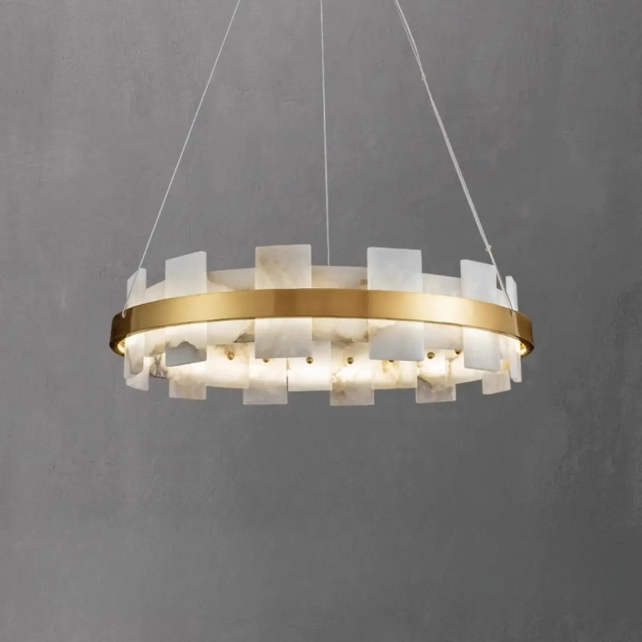 Geometric Gold-White 1-Tier Stone LED Chandelier