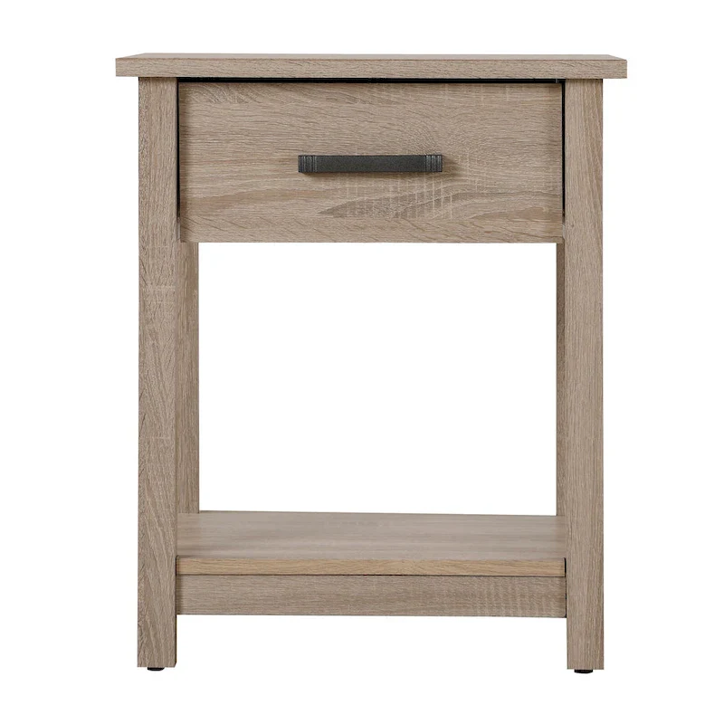 Wooden Nightstand with Drawer and Shelf