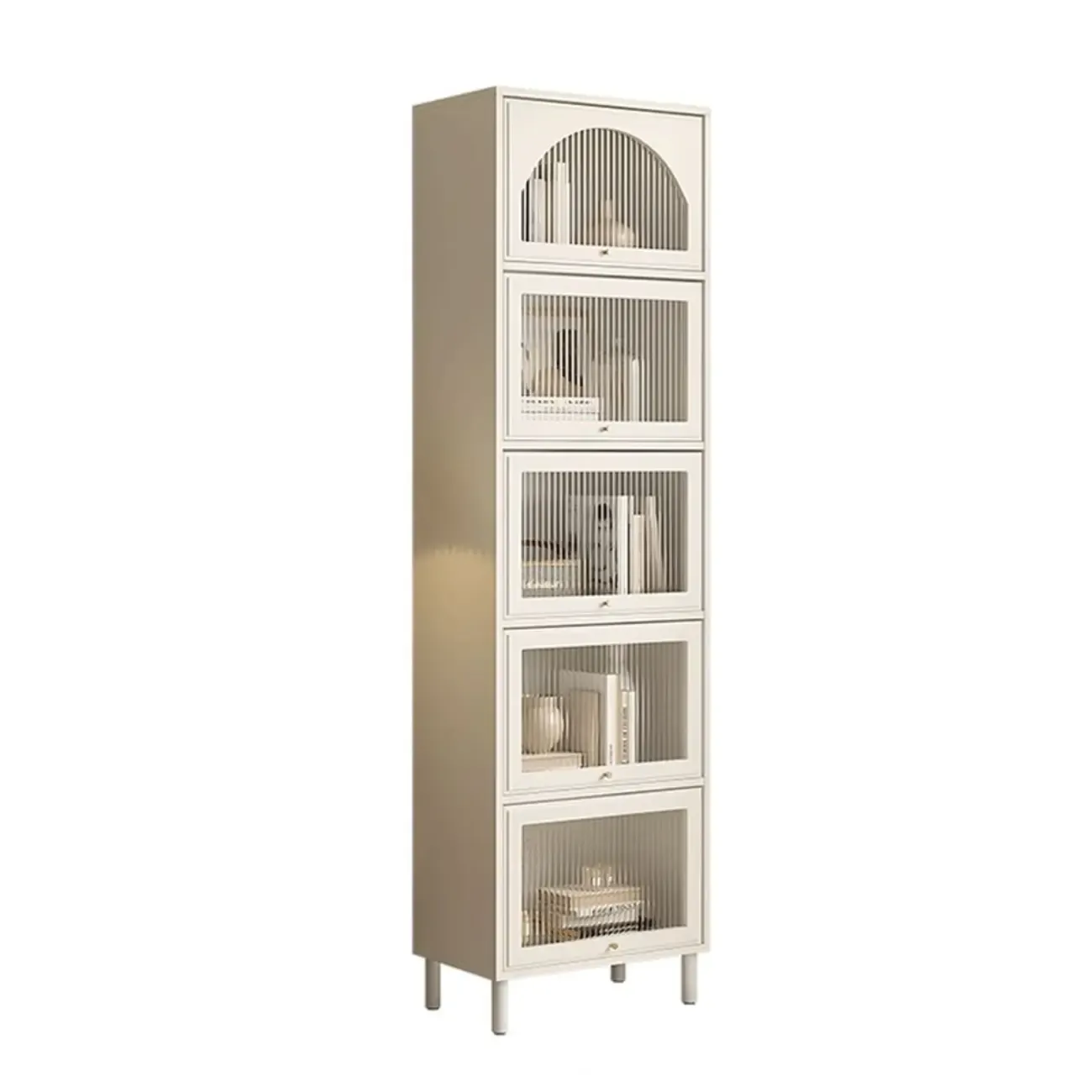 3-5 Shelves White Glass Display Cabinet with Flip Cover