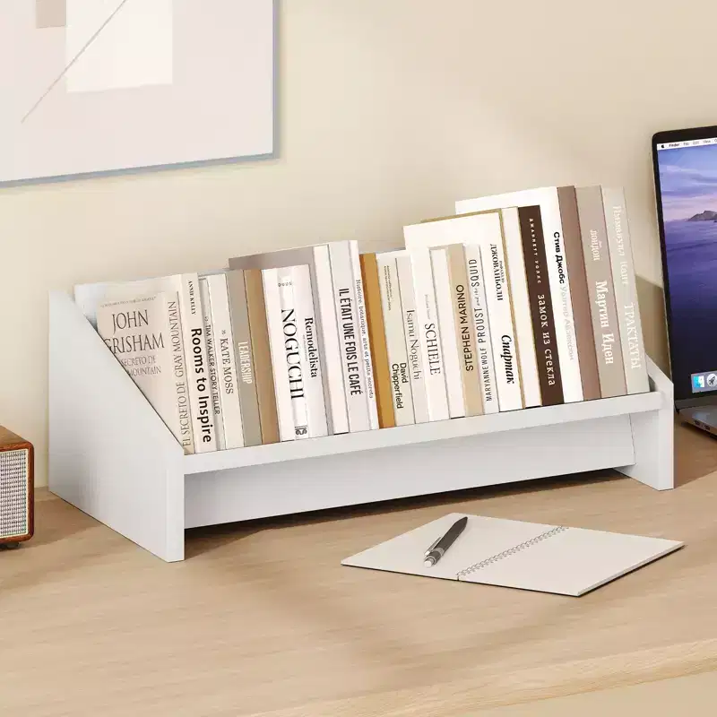 Costway 2PCS-Wooden Tilting Bookcase Space-Saving Desktop Shelf for Magazines & Cookbooks