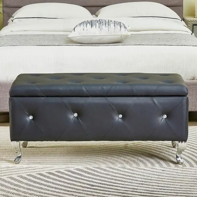 Luxury Storage Ottoman Bench, PU Upholstered Flip Top Ottoman