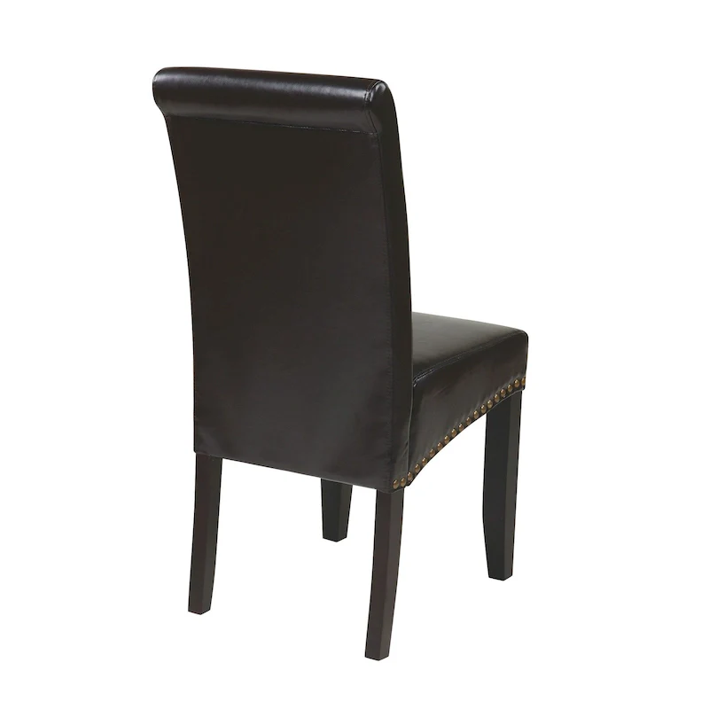 Brown Faux Leather Parsons Dining Chair with Nailhead Trim, 1-Person