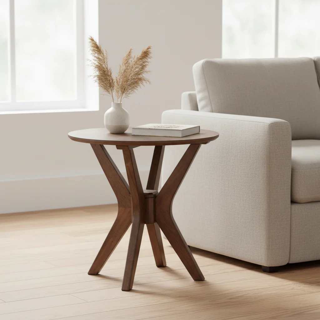 Mid-Century Walnut Finish Round End Table