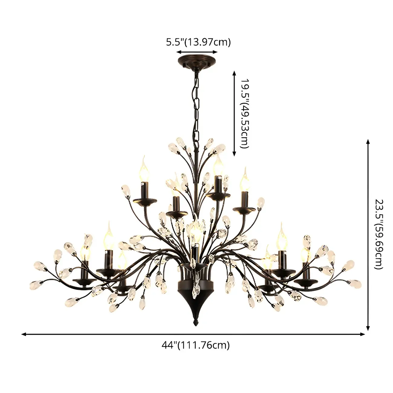 Modern Elegant Black Branch Crystal Candelabra Chandelier