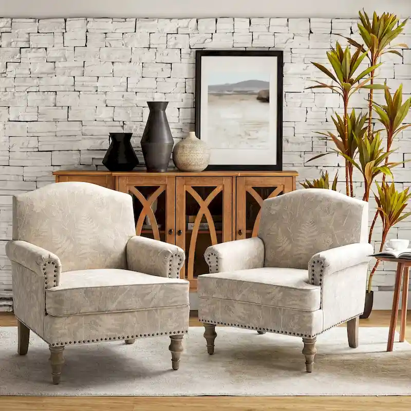Yahweh Farmhouse Nailhead Armchair with Rolled Arms by HULALA HOME(Set of 2)