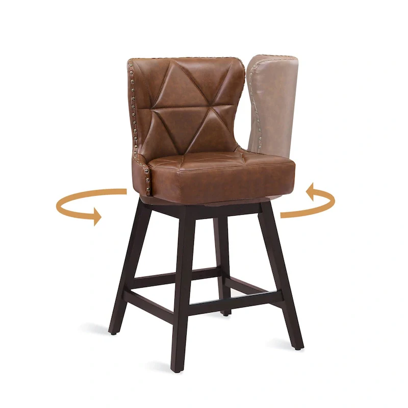 26 in. Faux Leather Swivel Bar Stool - Mid-Century Modern