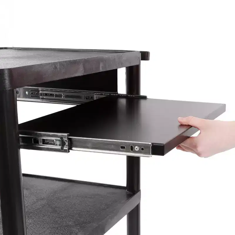 Stand Steady Line Leader Plastic AV Cart + Keyboard Tray| Mobile Workstation - Black