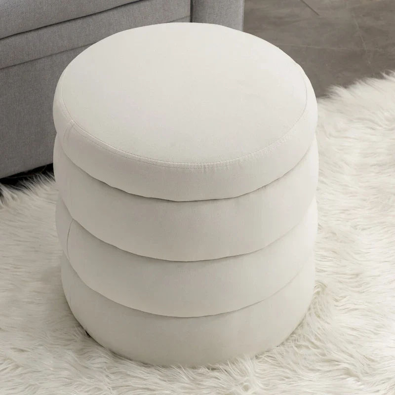 Orange / White Velvet Round Ottoman Footrest Stool, Single Seat