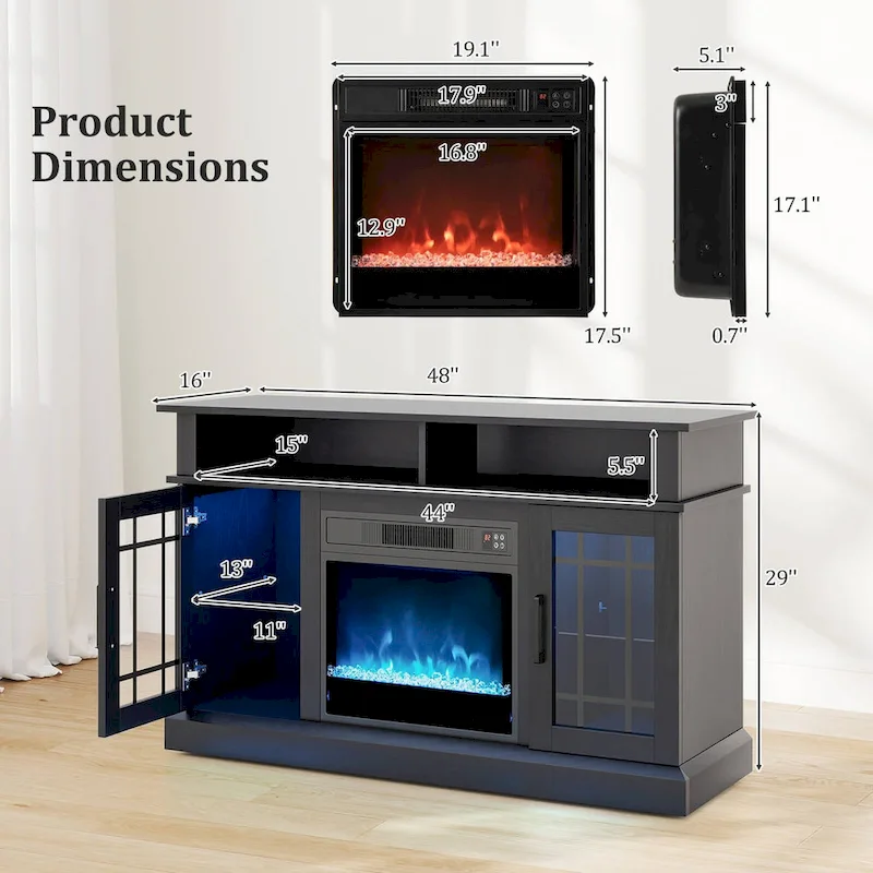 Costway TV Stand with Electric Fireplace LED Lights Remote Controls - See Details