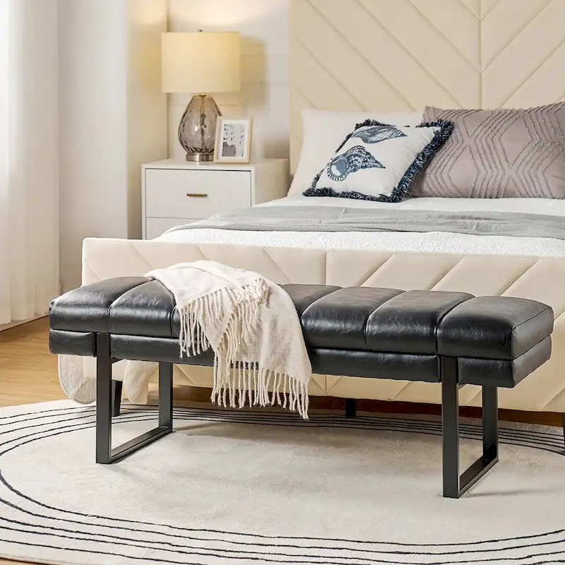 Laurens Modern 52.5  Channel Tufted Bench with Mental Legs by HULALA HOME