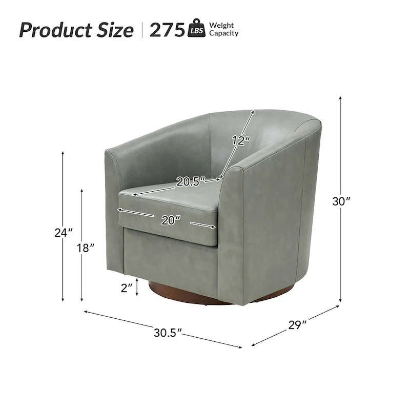 Swivel Barrel Chair, Modern Style, Genuine Leather – Brown / Sage / Camel, Single