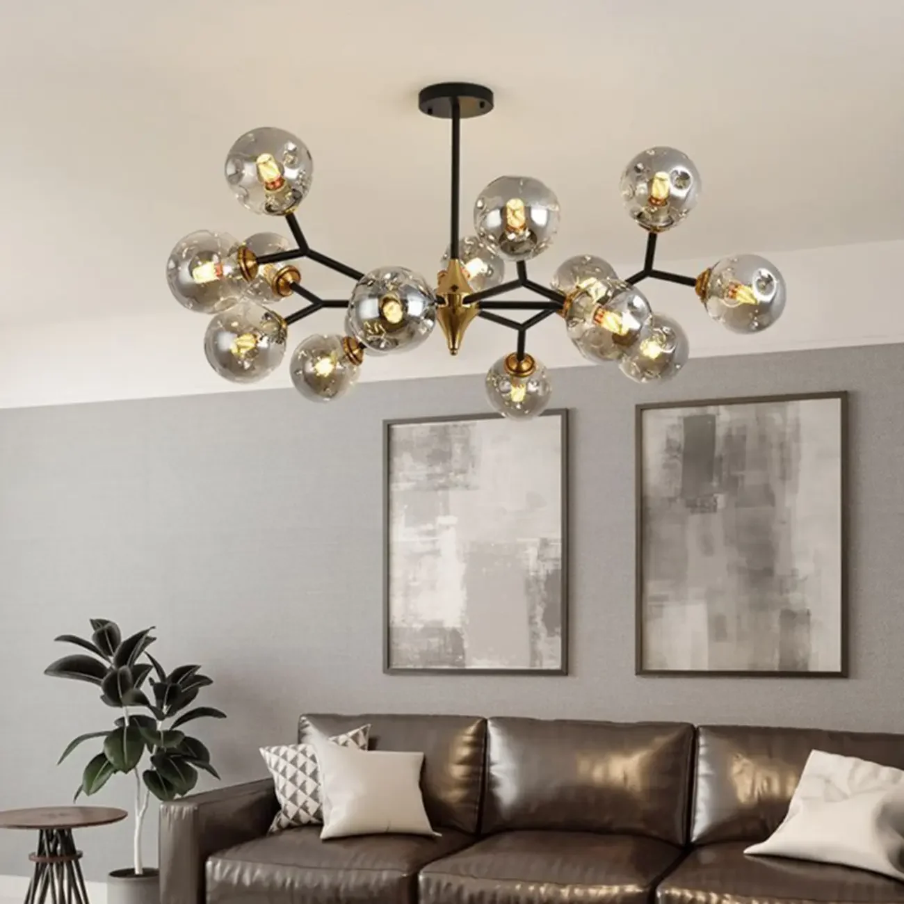 Modern Black Gold Glass Sputnik Chandelier