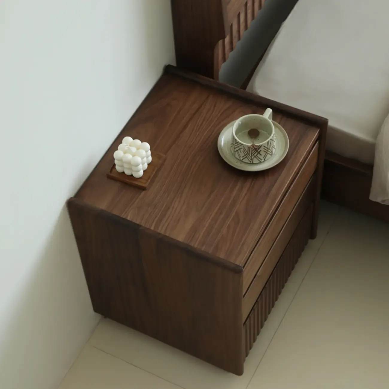 3-Drawer Scandinavian Walnut Wood Nightstand