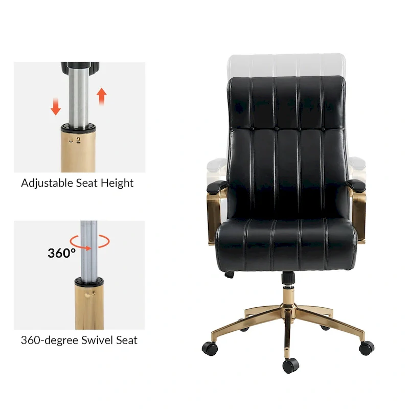 Mid-Century Modern Vegan Leather Office Chair - Swivel Tilting Ergonomic Desk Chair with Channel Tufted Design & Adjustable Height