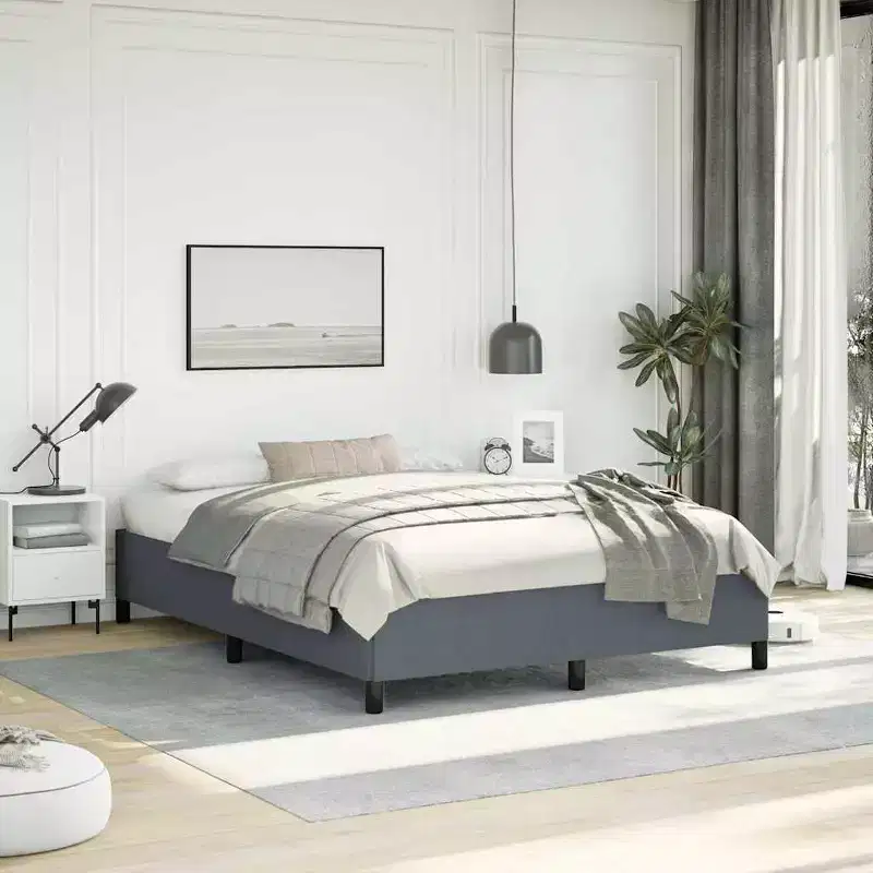 Bed Frame Dark Grey Velvet (100% polyester), Plywood, Engineered wood