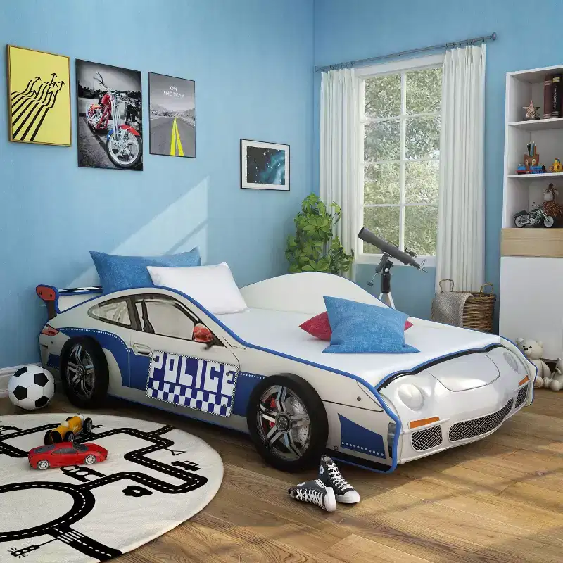 Twin Quessa Police Car Kids' Bed with Led Headlight Chair Black/White - HOMES: Inside + Out