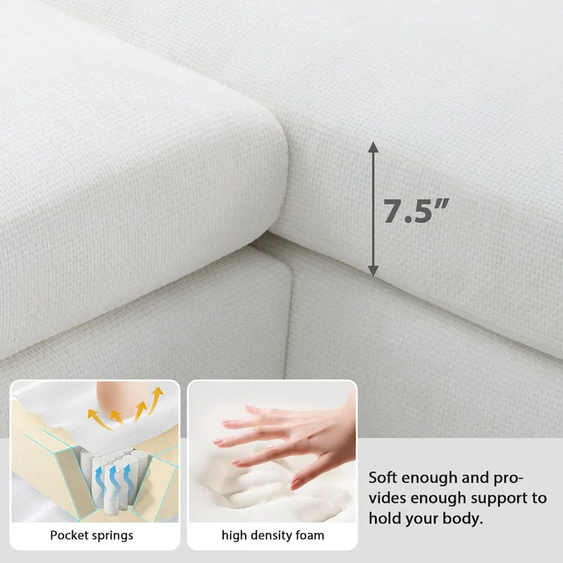 119  Chenille L-Shaped Sectional Sofa with Chaise Lounge and 2 Pillows