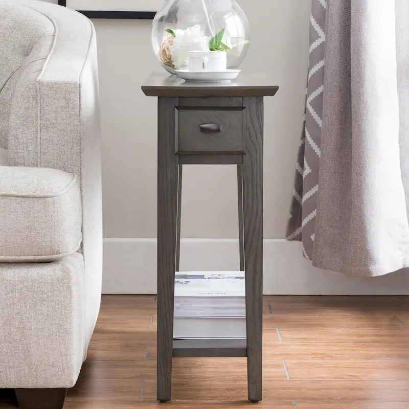 Solid Wood Narrow Side Table with Drawer and Shelf