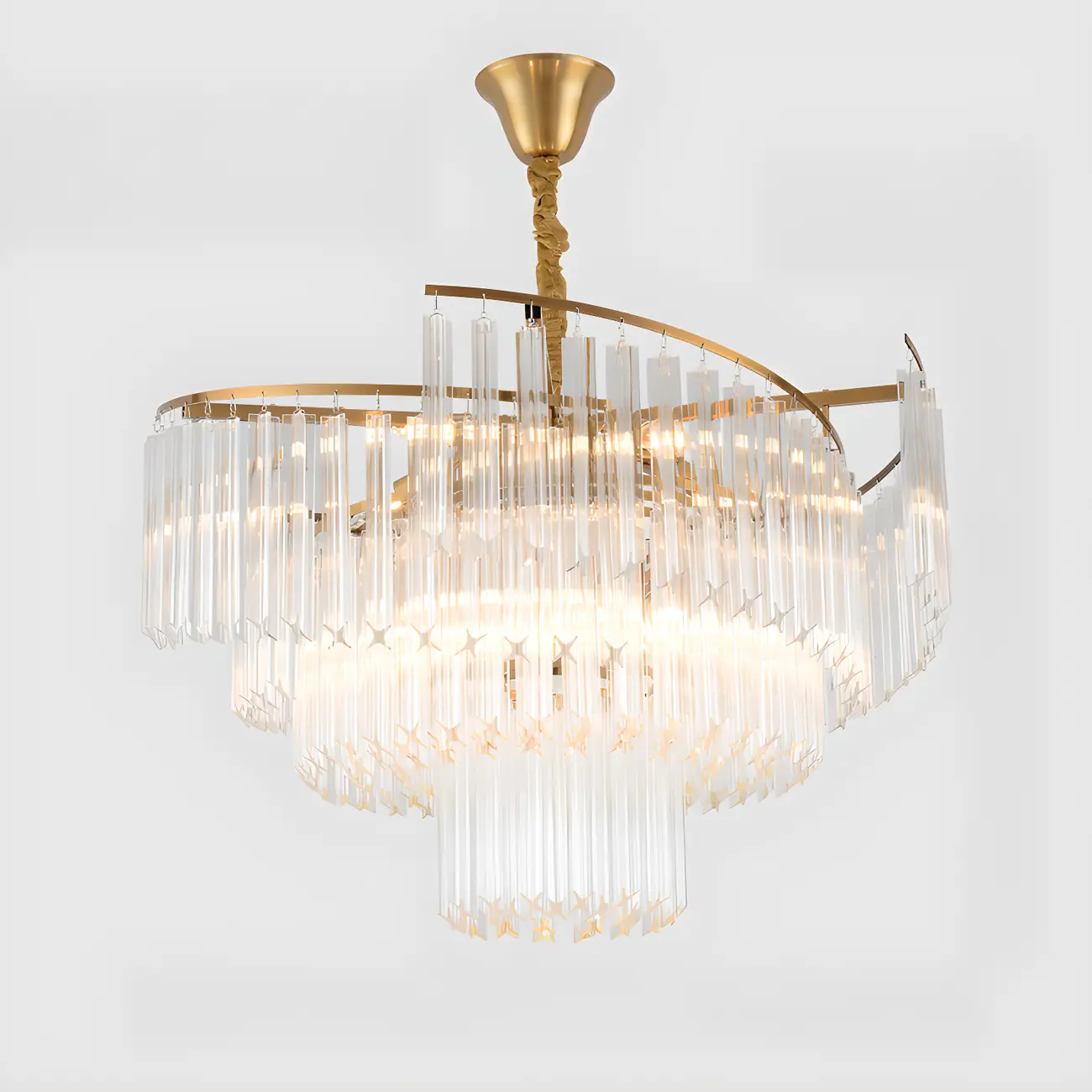 Modern Tier Round Gold Crystal Chandelier Height Adjustable