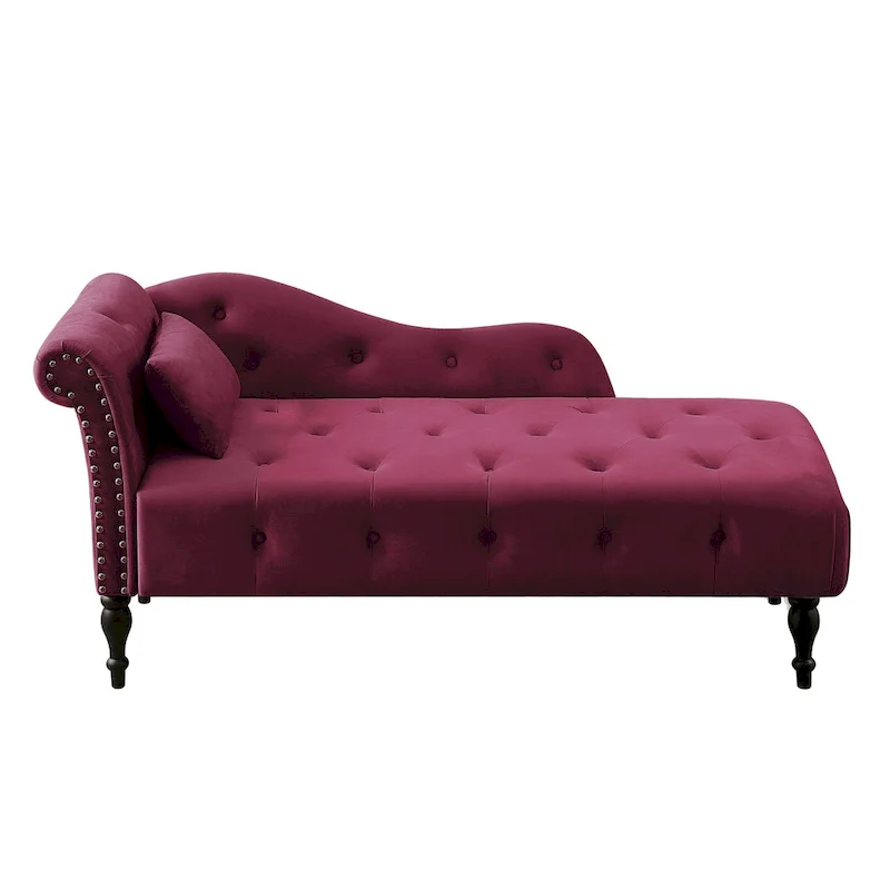 Modern 60.6 Velvet Upholstered Buttons Tufted Chaise Lounge Chair with Solid Wood Legs and Nailheads