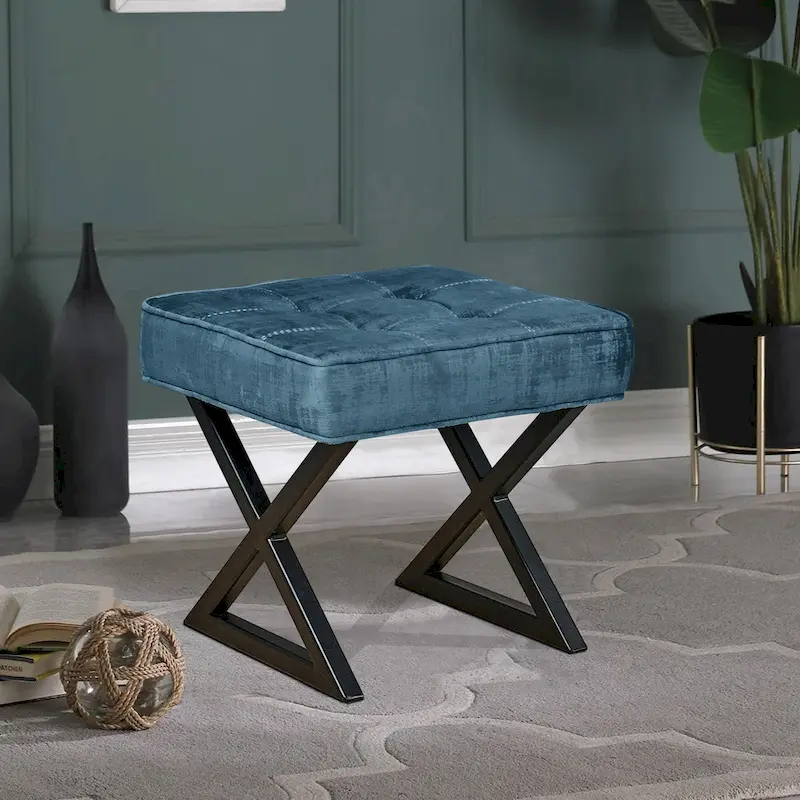 Textured Velvet Ottoman Vanity Stool 18X18X17