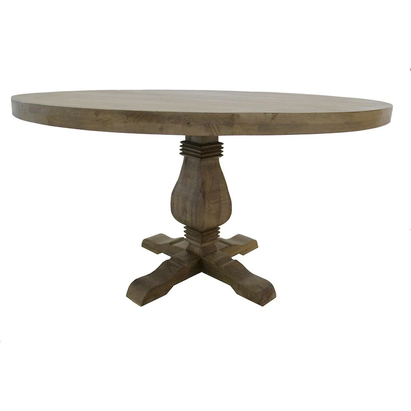 54 in. Round Dining Table, Natural Wood Finish – Brown, Seats 4–6