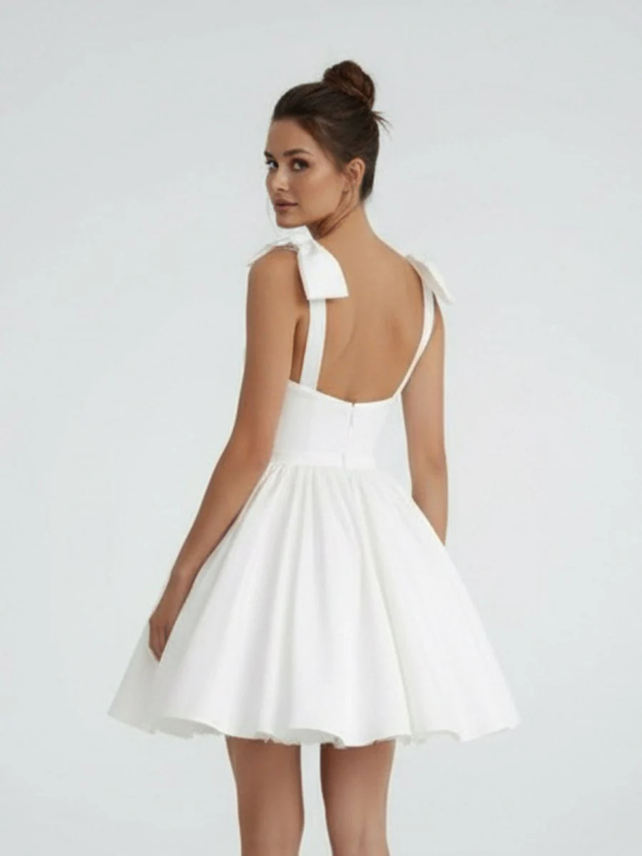 Sweet A-Line Sweetheart Sleeveless Short Satin Wedding Dresses