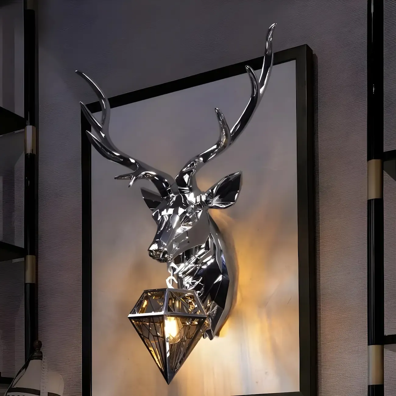 Modern Metal Glossy Deer Head Design Wall Sconce