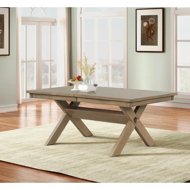 Dark Hazelnut Trestle Extendable Dining Table with Leaf, Seats up to 8