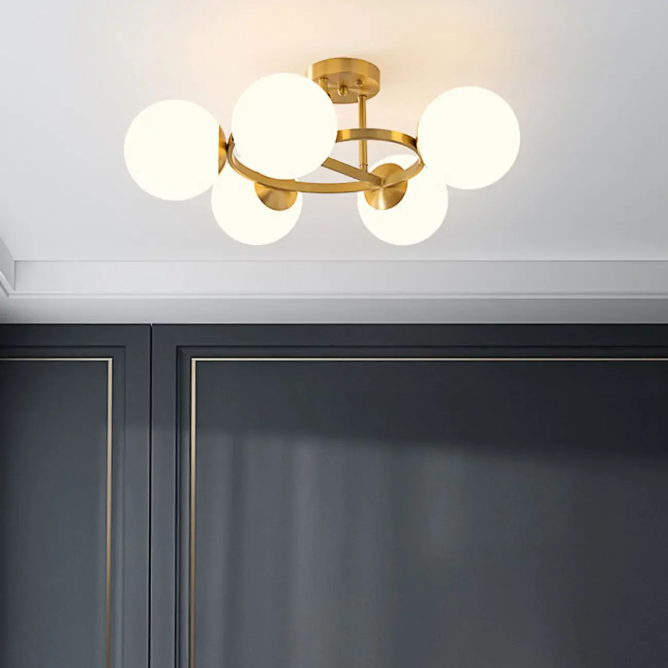 Modern Gold Loop Globe Glass Semi Flush Ceiling Light