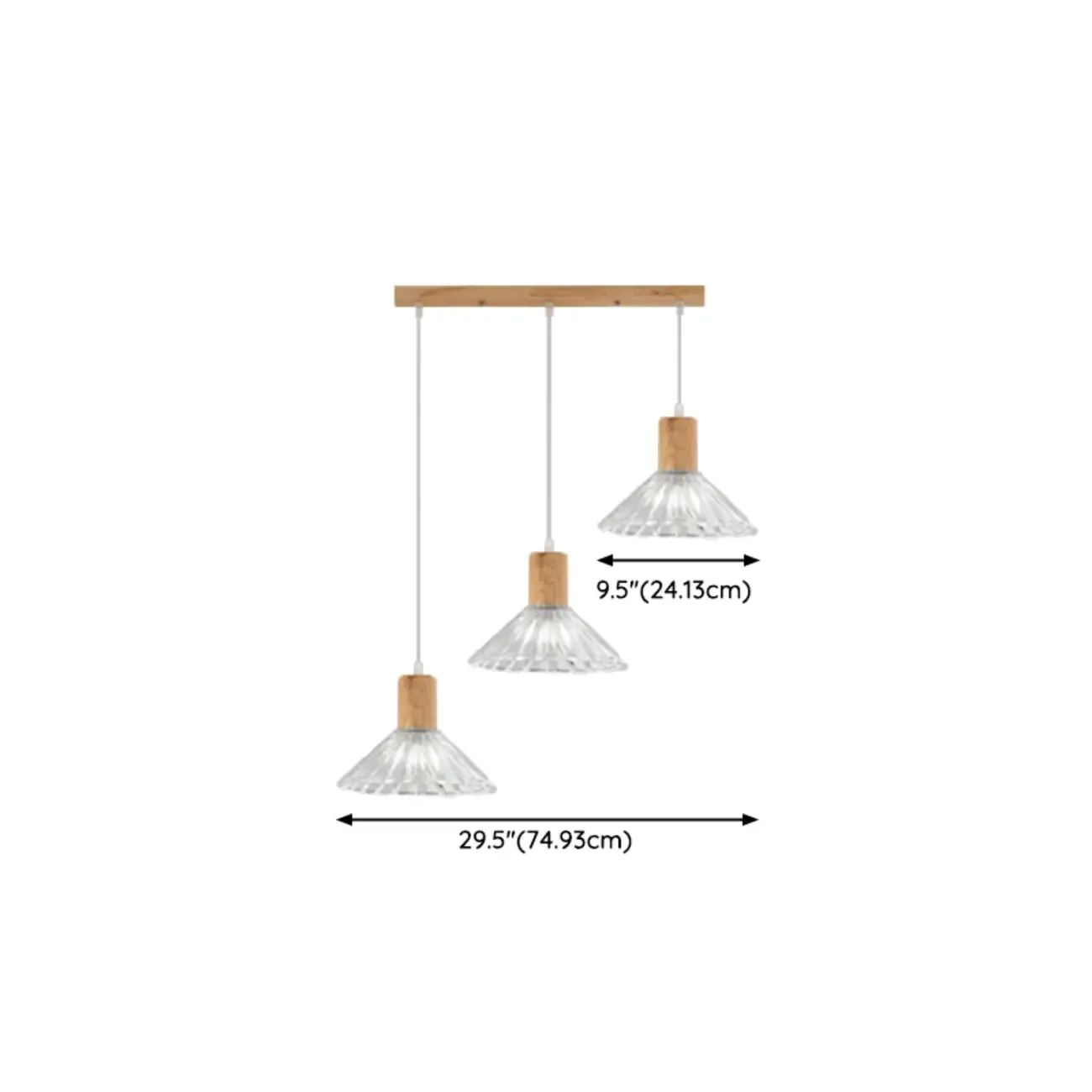 Glass Shade Wood Kitchen Island Pendant Light Adjustable Length