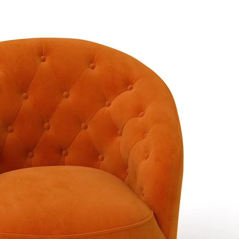 SEYNAR Modern Velvet Upholstered 360 Degree Swivel Barrel Chair with Button Tufted Back