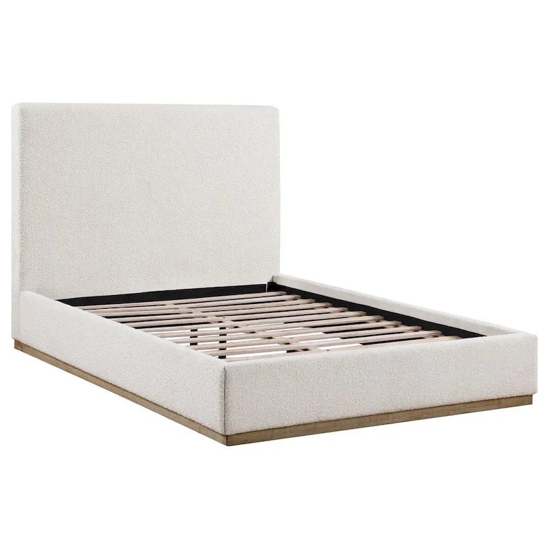 King Size Bed, Upholstered Panel Headboard, Gold Plinth Base, Ivory