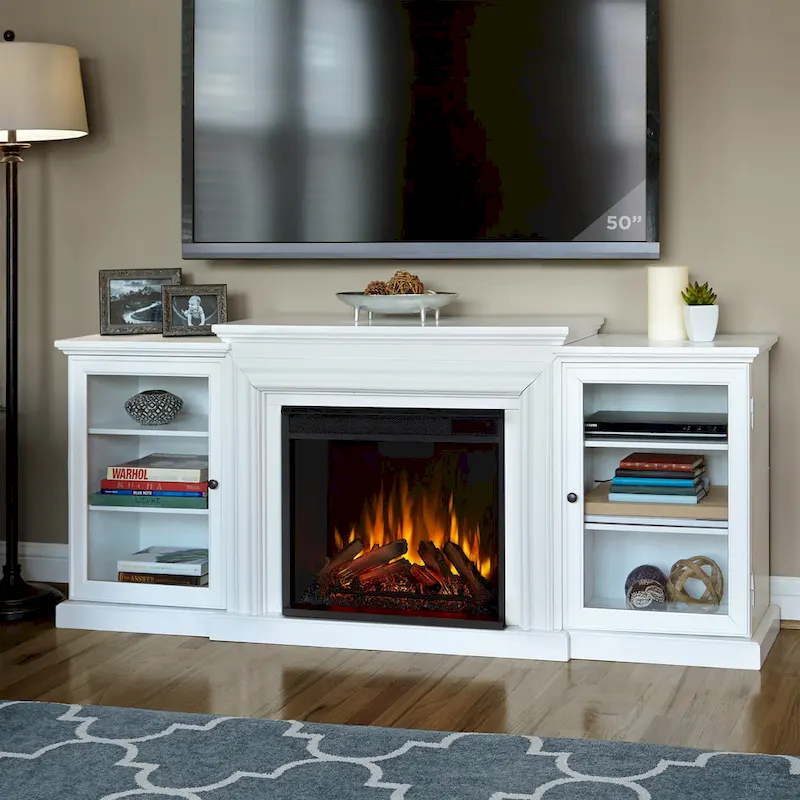 Frederick 72 Electric TV Stand Fireplace in White by Real Flame - 72L x 15.5W x 30H